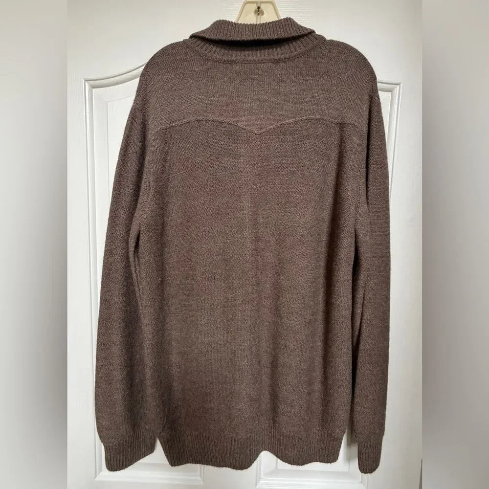 Alpaca Western Sweater Jacket Men’s Button Front Cardigan Patch Pocket Large